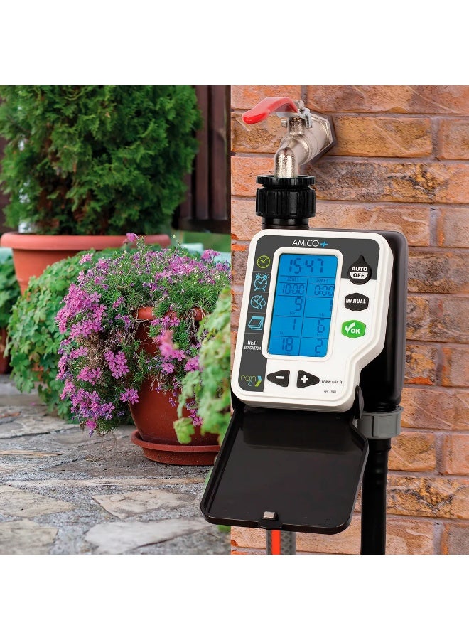 رين مؤقت صنبور مياه أوتوماتيكي من Rain Amico، بمخرج واحد، يعمل بالبطارية، من Rain Amico+، صنع في إيطاليا - Image 1